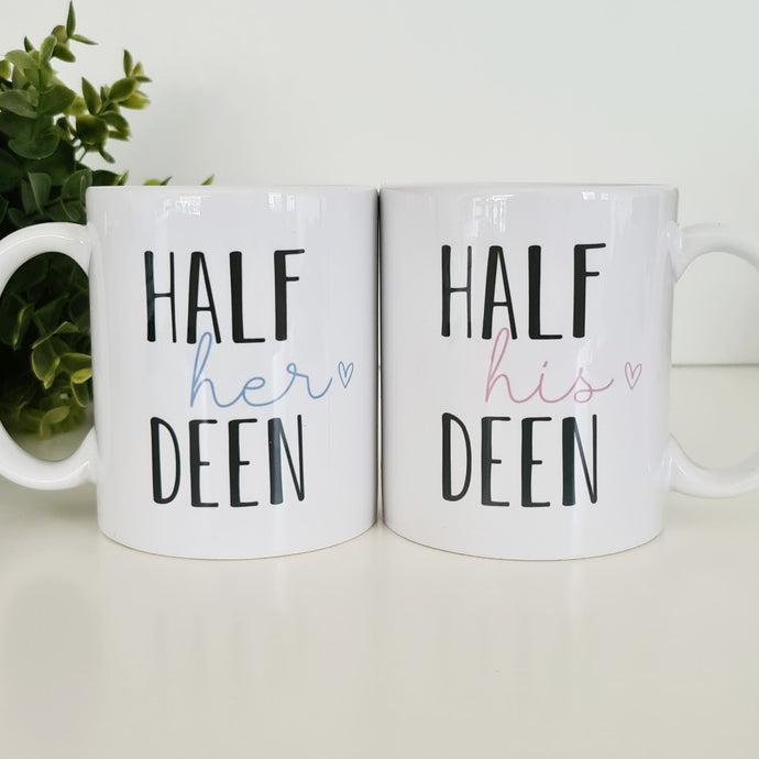 Hiba.gifts, Hiba Gifts, Half his Deen, Half her Deen, Mugs, Islamic Wedding Gift, Personalised Wedding Gift, Half his Deen Half her Deen Mugs
