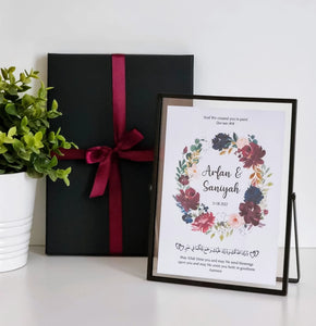 Navy & Burgundy Black Glass Wedding Frame